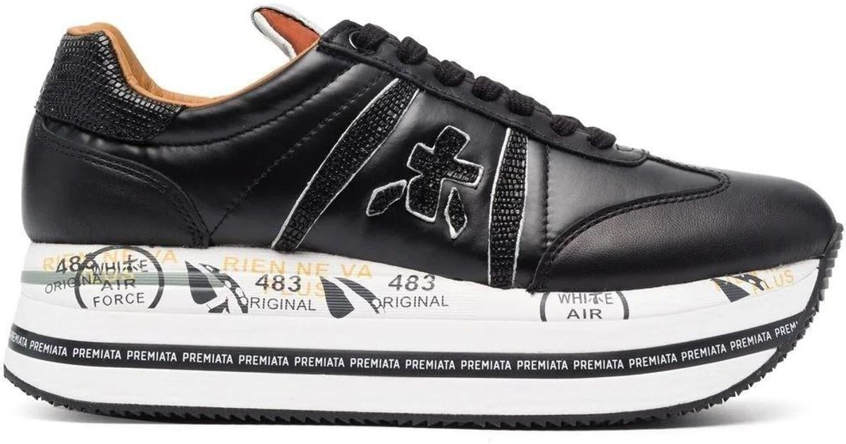 Premiata Leather Beth Sneakers With Platform Sole in Black - Save 2% | Lyst