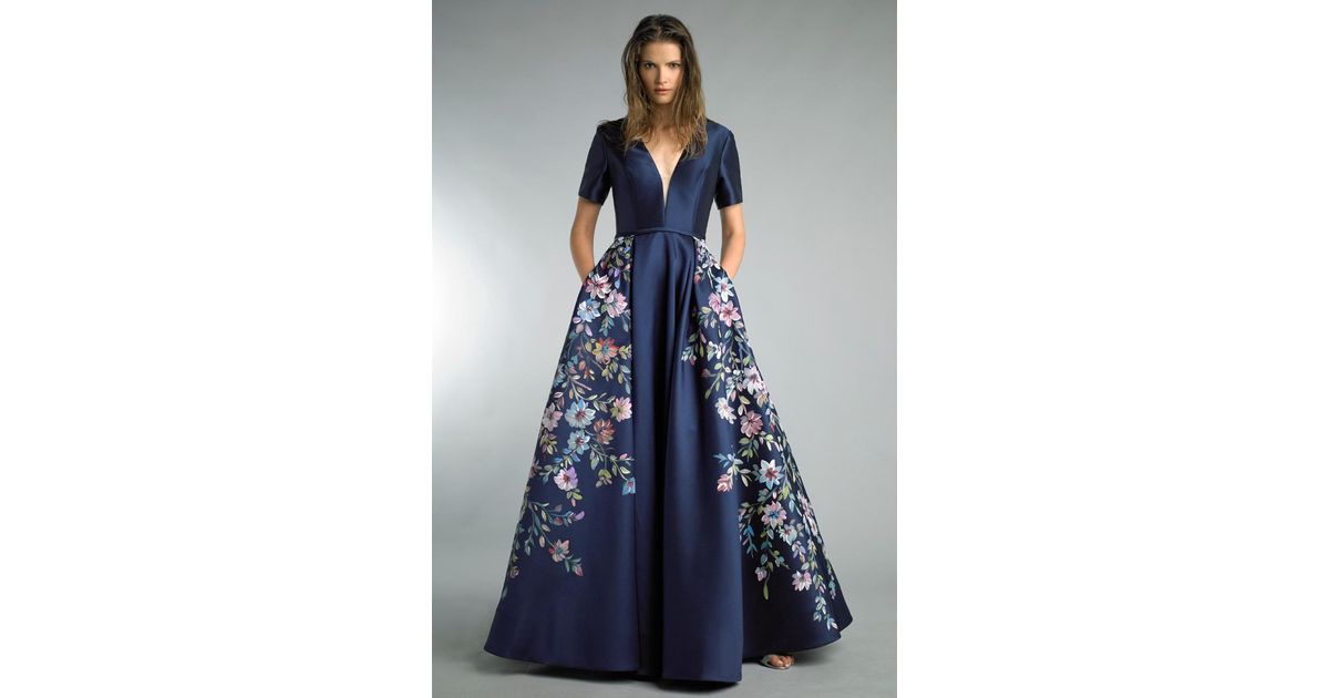 basix black label hand painted floral gown