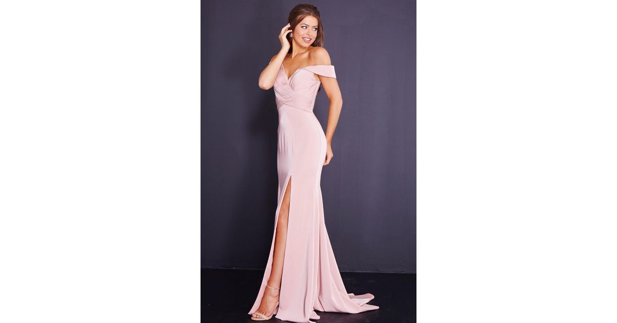 off shoulder fitted gown
