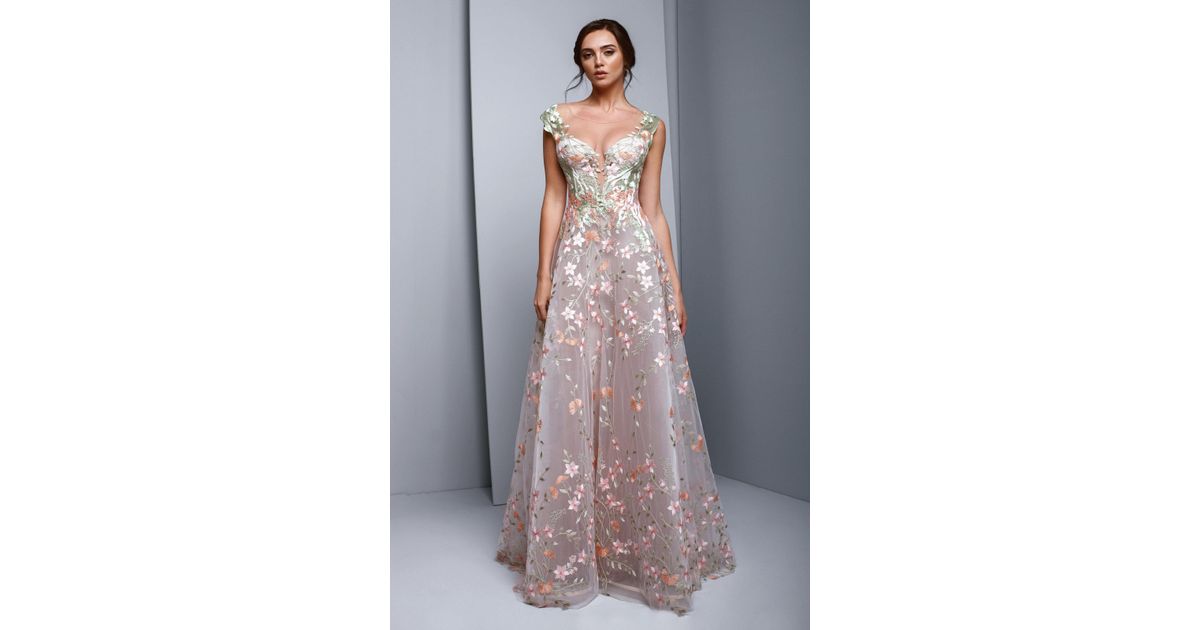 Gemy Maalouf Beside Couture By Gemy Pink Embroidered Floral Evening Gown |  Lyst