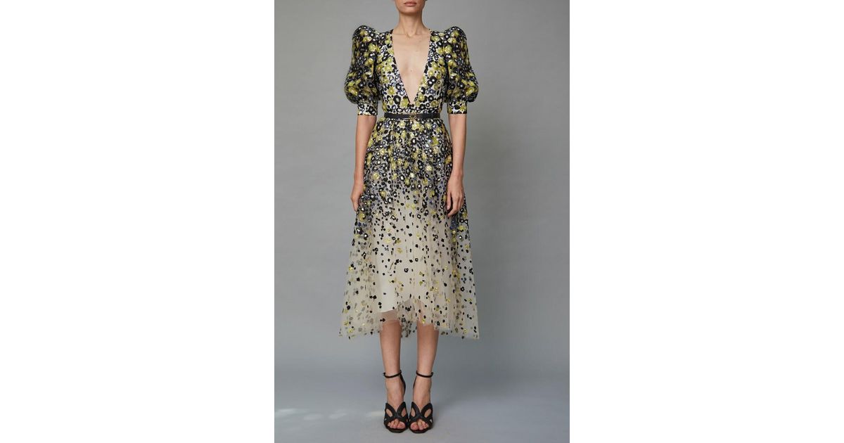 Elie Saab Embroidered Yarn Midi Dress Lyst