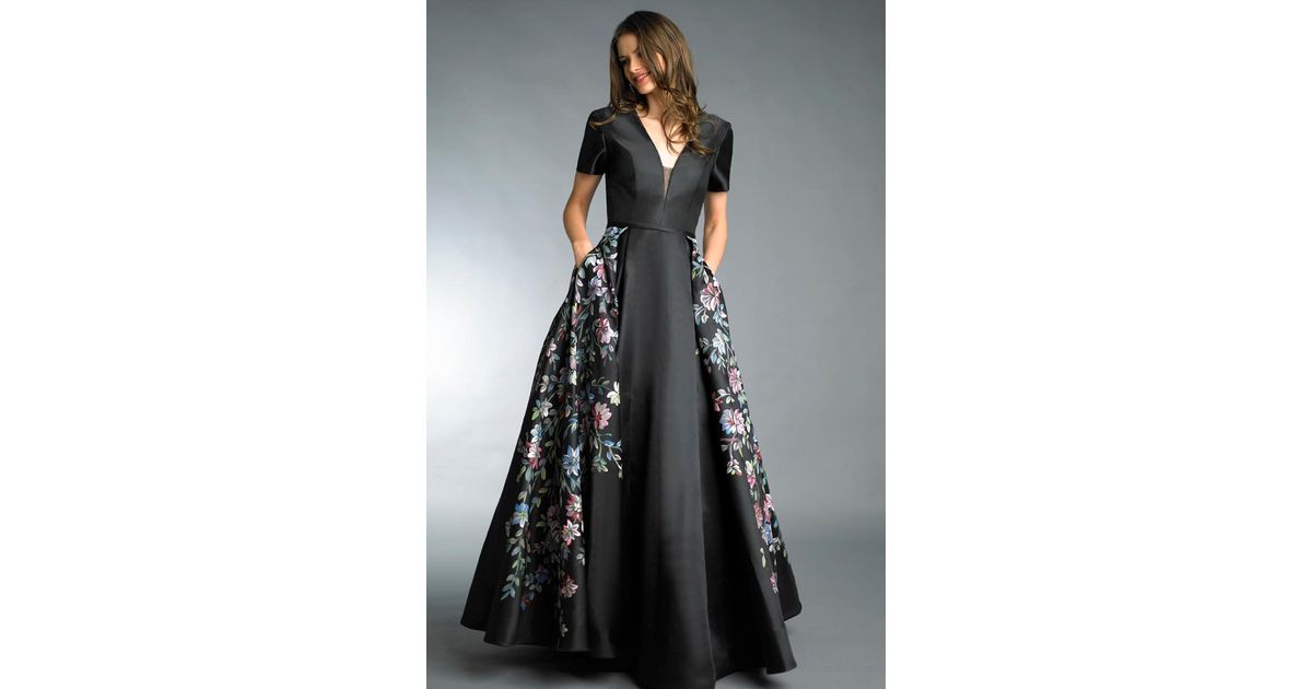 basix black label hand painted floral gown