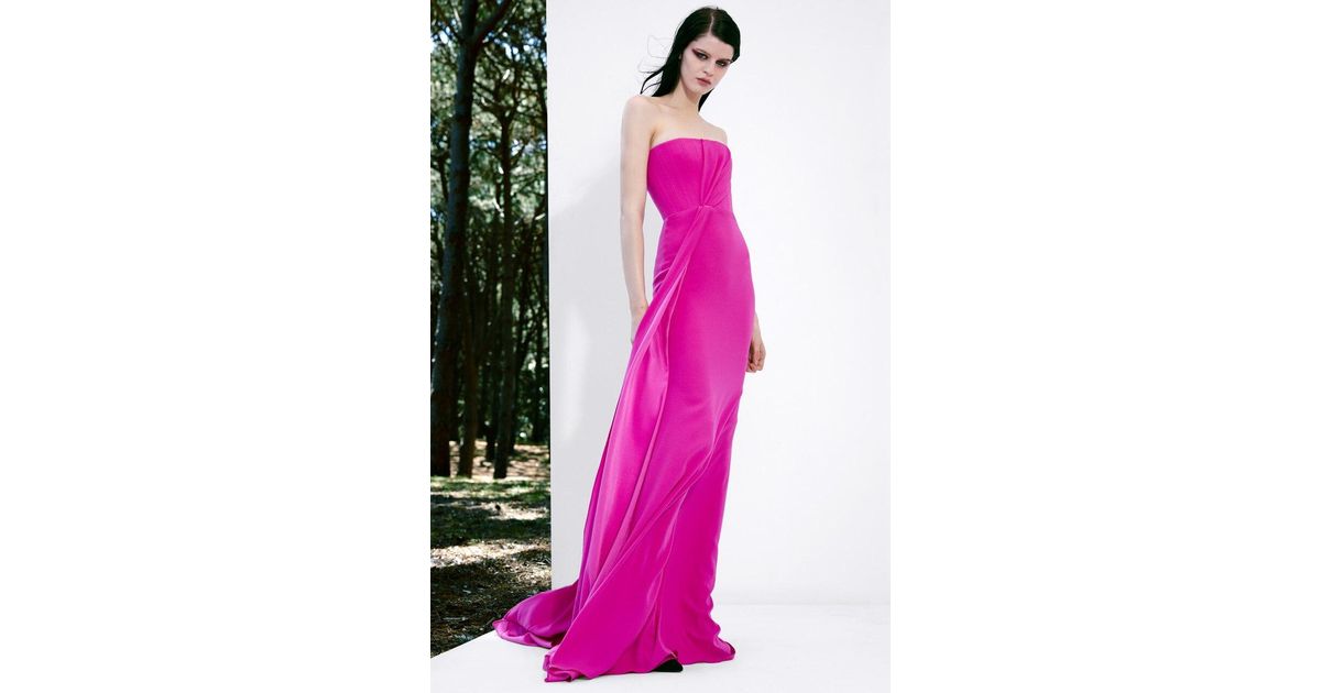 alex perry kirby strapless crepe column draped gown