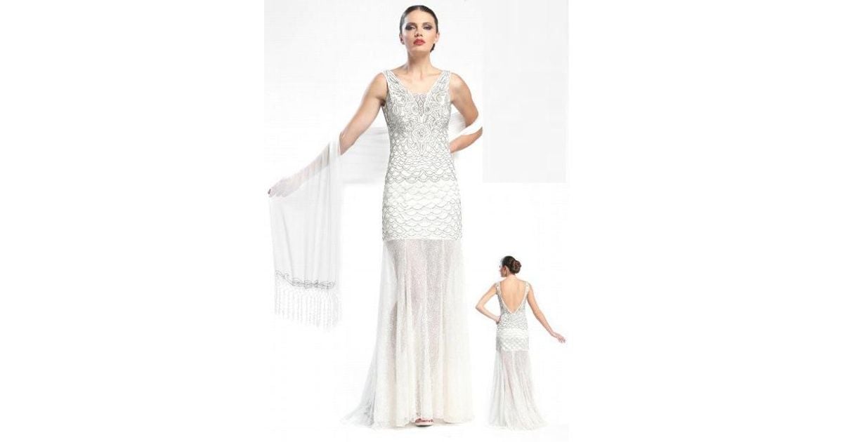 Sue Wong White Sleeveless Evening Gown Lyst