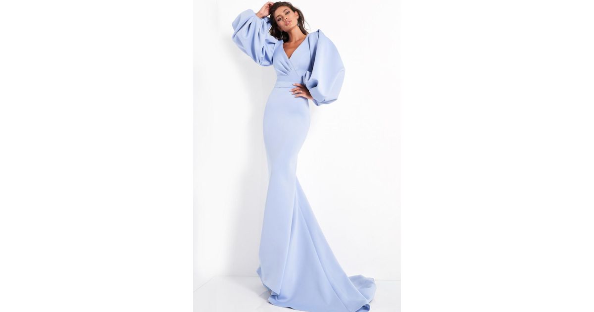 Jovani Scuba V Neck Evening Gown in Blue Lyst