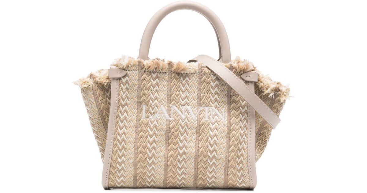 Lanvin Beige Logo Embroidered Woven Tote Bag in Natural | Lyst