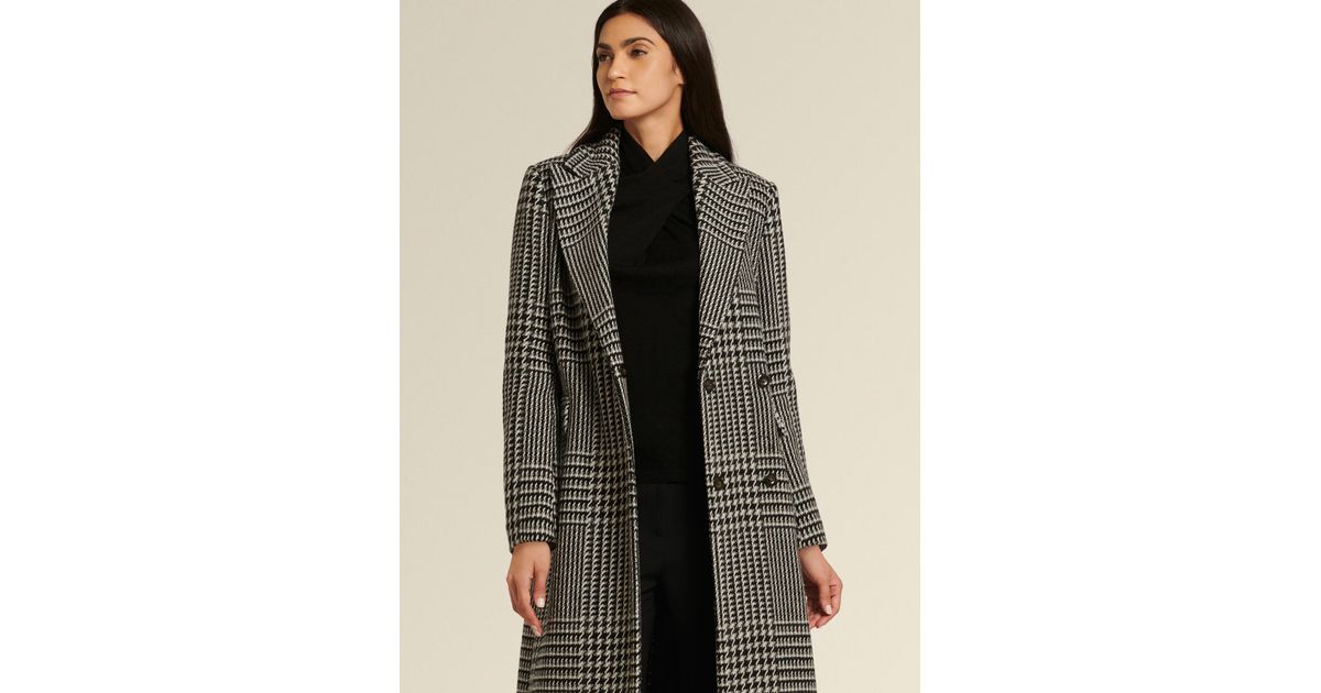 DKNY Synthetic Donna Karan Double-breasted Glen Plaid Coat in Black ...