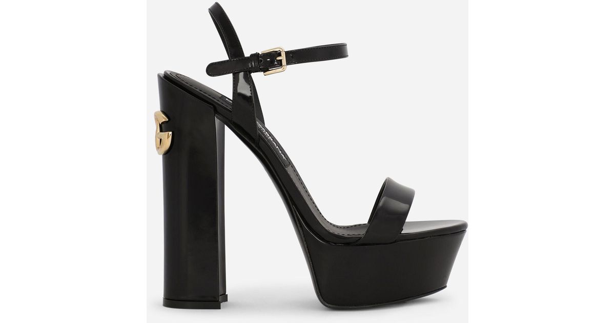 Dolce & Gabbana Polished Calfskin Platform Sandals in Black | Lyst