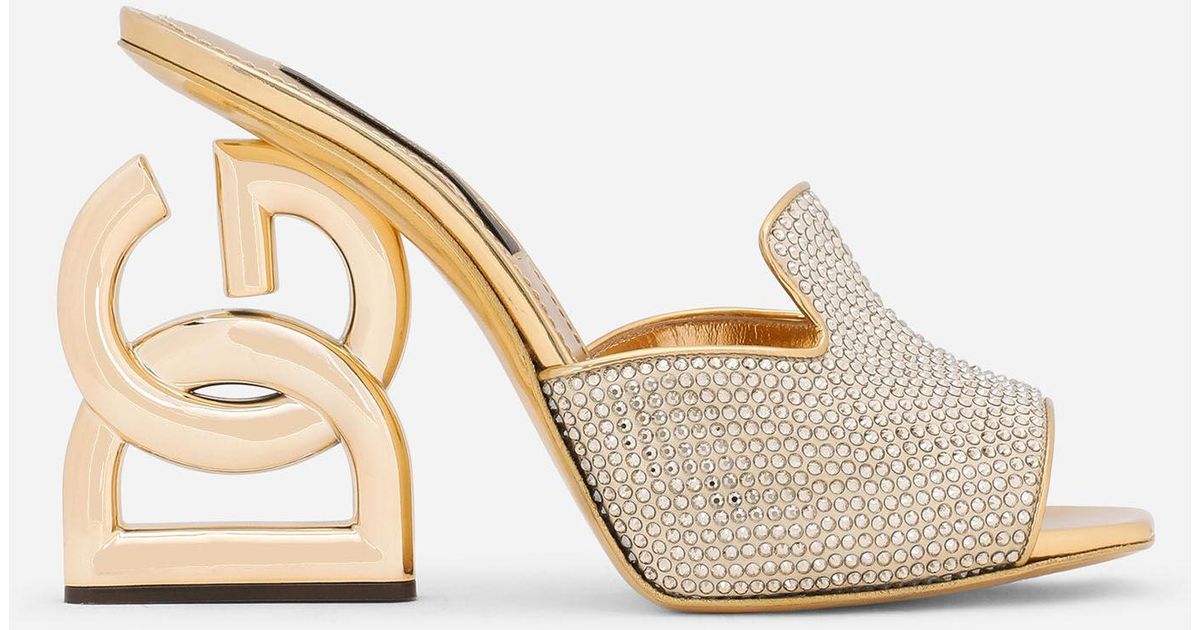 Dolce & Gabbana Satin Mules With Fusible Rhinestone Detailing And Dg