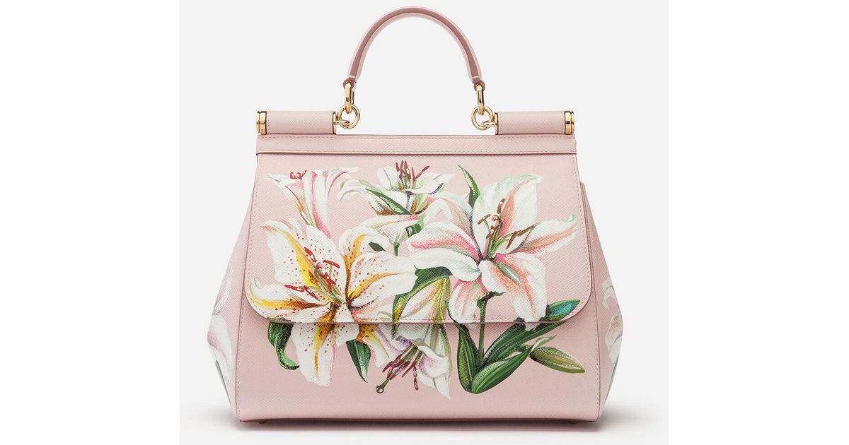 Dolce & Gabbana Leather Medium Sicily Bag In Lily-print Dauphine 