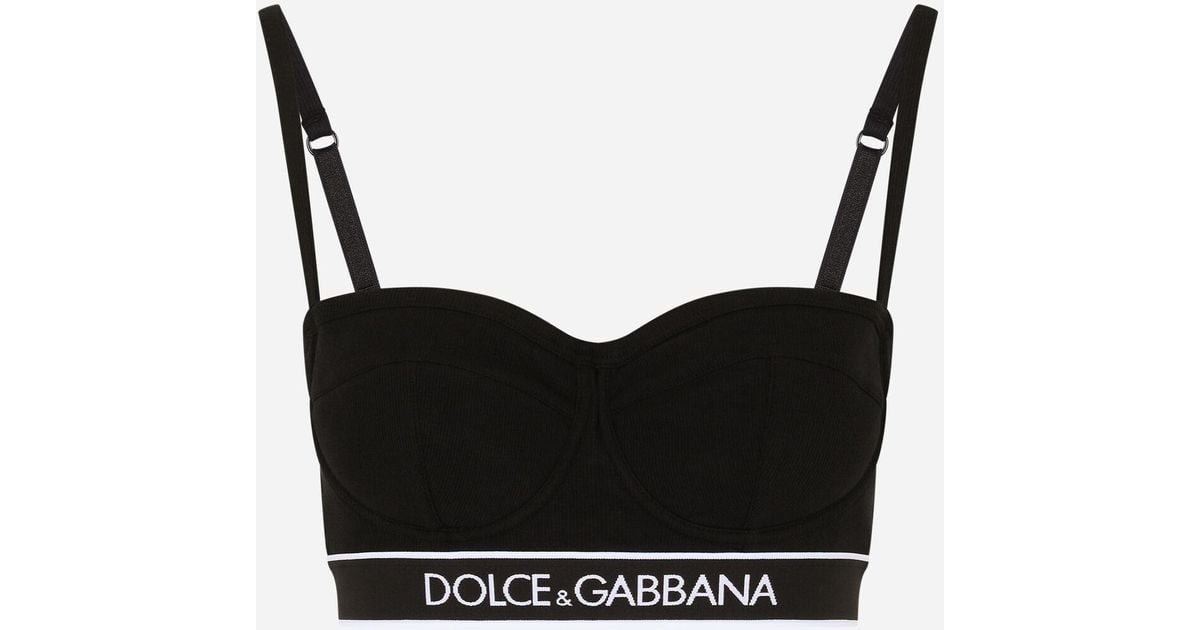 Dolce & Gabbana Fine-rib Jersey Balconette Bra With Branded Elastic in  Black