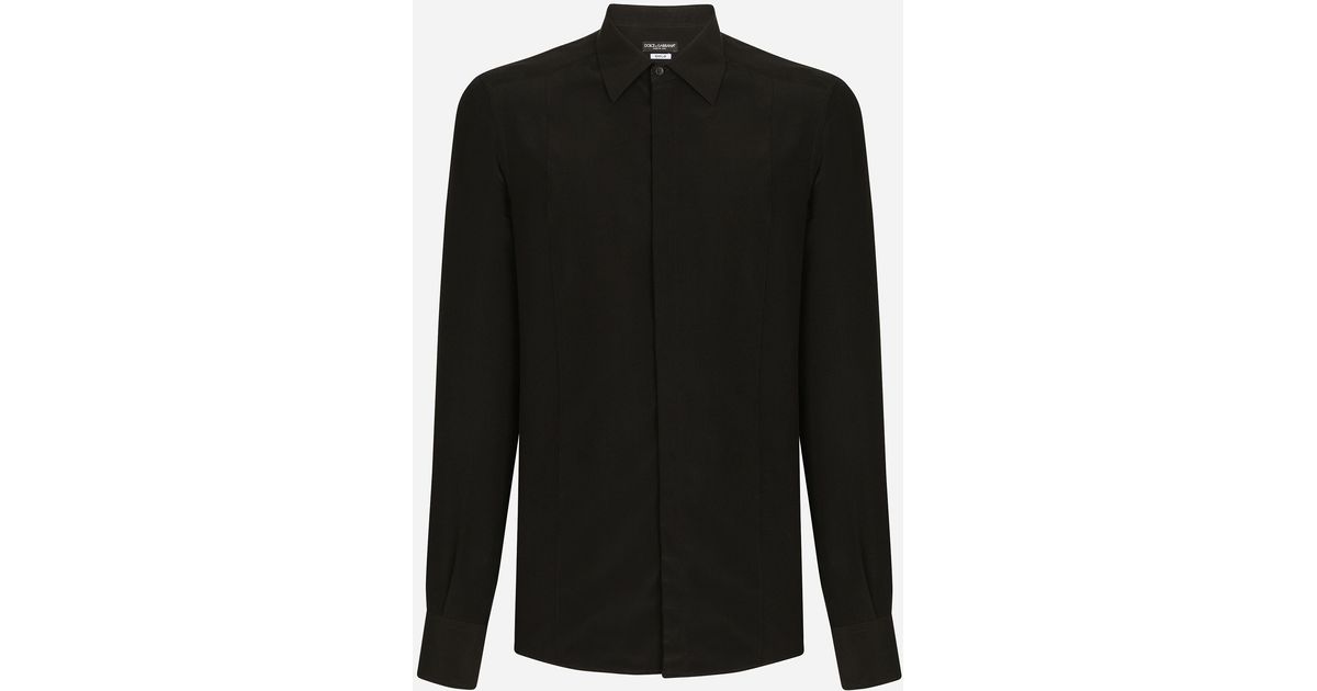 Dolce & Gabbana Gold-fit Crêpe De Chine Shirt in Black for Men | Lyst