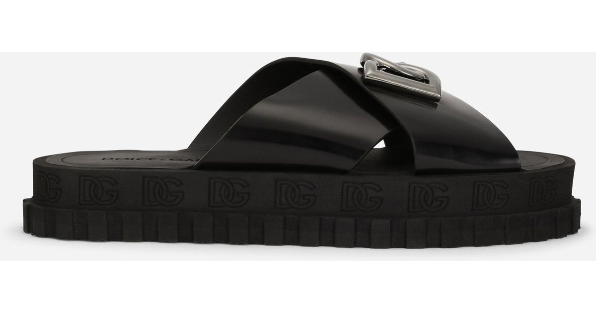 printed calfskin and rubber sliders