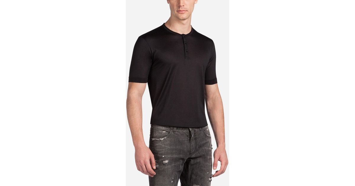 Dolce & Gabbana Silk Henley Tshirt in Black for Men Lyst