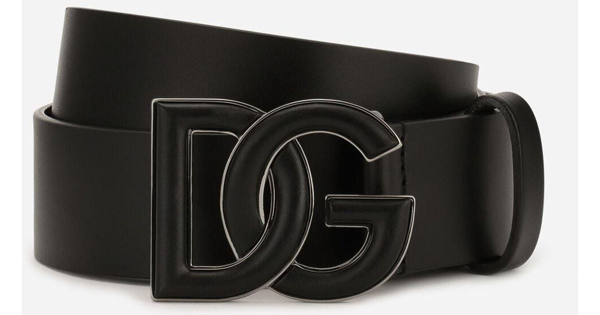 Dolce & Gabbana Lux Leather Belt With Dg Logo in Black for Men - Lyst