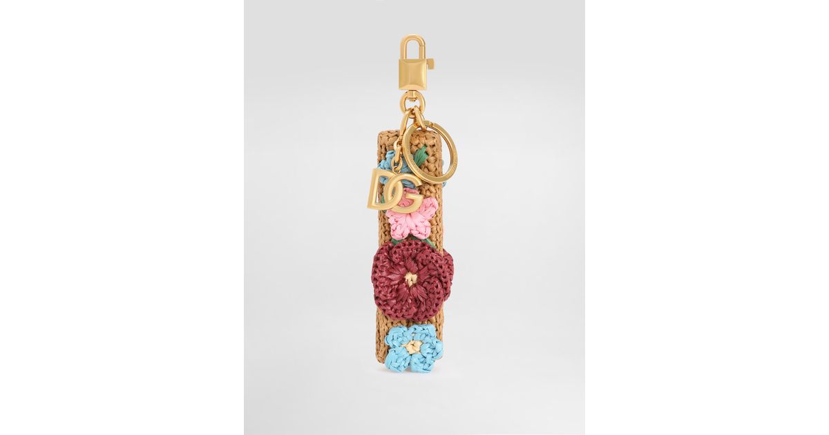 Raffia Keychains Dolce & Gabbana Crochet Raffia Keychain in White | Lyst UK