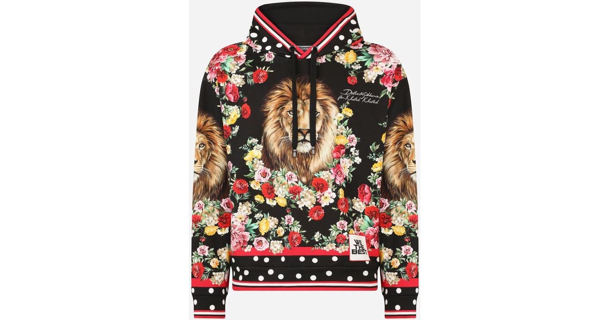 Dolce & Gabbana Hoodie With Lion Mix Print for Men