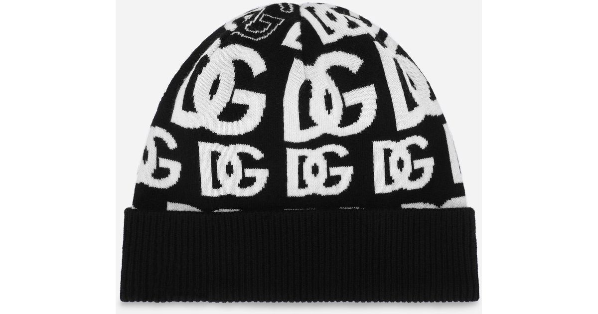 Dolce & Gabbana Kaschmir Mütze aus Kaschmir mit DG-Logo allover in Schwarz Caps & Mützen Damen Accessoires Hüte 