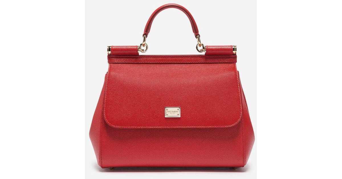 Dolce & Gabbana Medium Sicily Handbag In Dauphine Leather In Red