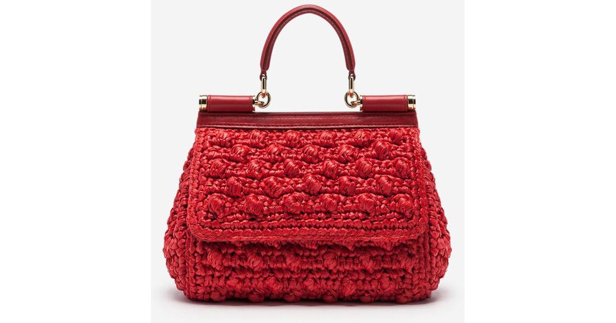 Small Sicily Bag In Raffia Crochet di Dolce & Gabbana in Rosso | Lyst