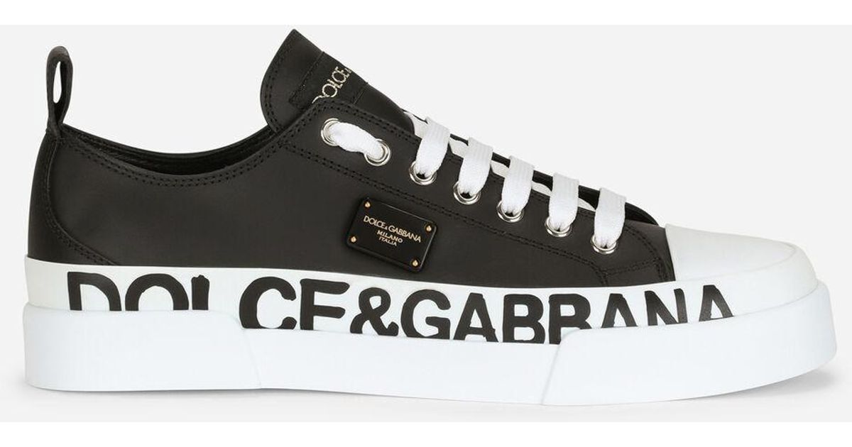 Dolce & Gabbana Calfskin Portofino Light Sneakers With Logo-detailed Plate  And Logo Print in Black | Lyst