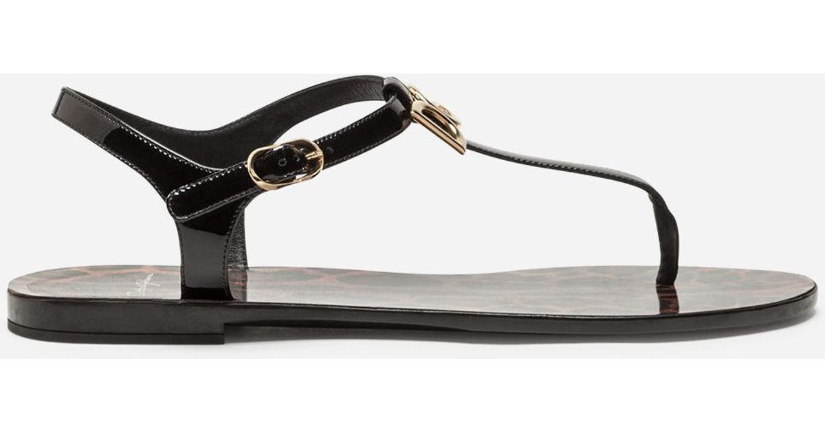 Dolce & Gabbana Rubber And Patent Leather Thong Sandals With Brooch Detail in Black - Lyst
