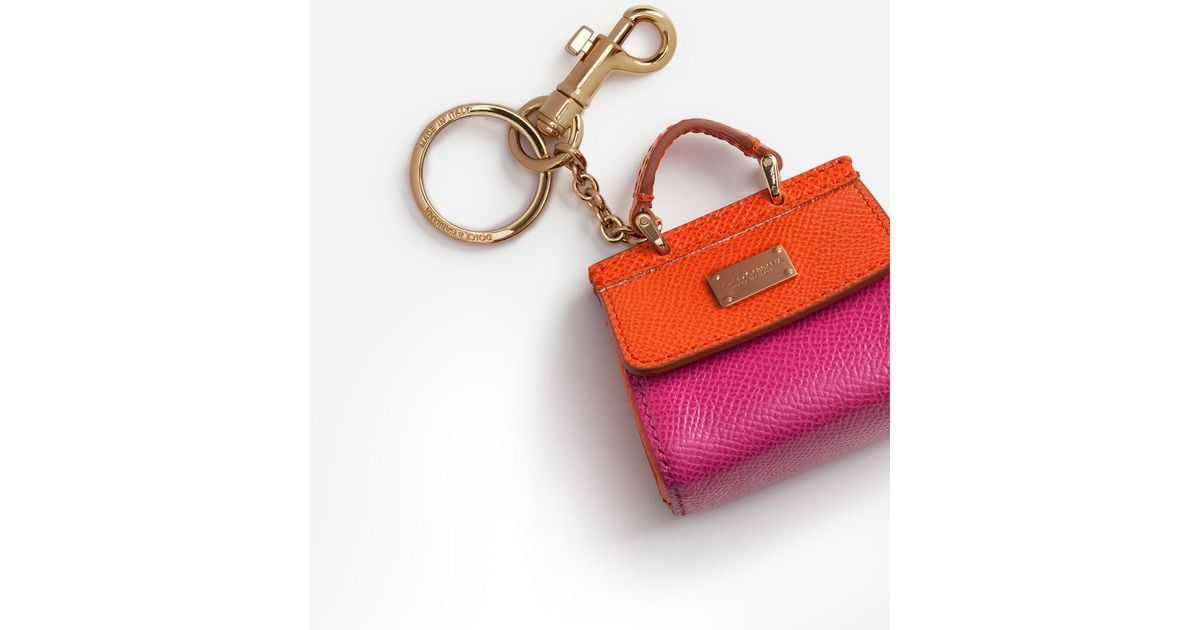 Dolce & Gabbana Leather Sicily Charm Key Ring in Pink - Lyst