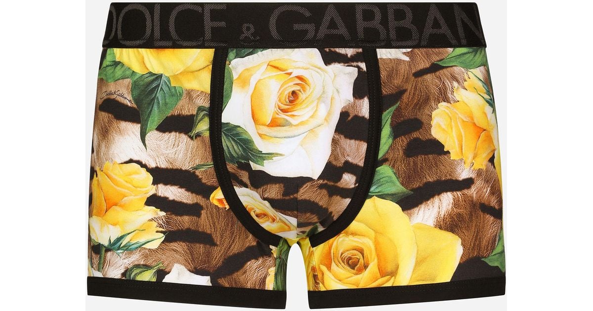 Dolce & Gabbana Baumwolle Boxershorts bi-elastische Baumwolle Rosen und Tigerprint für Herren Herren Bekleidung Unterwäsche 