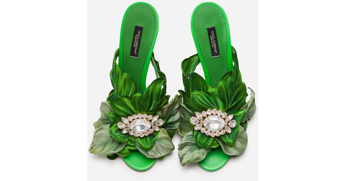 Derfra insekt perforere Dolce & Gabbana Satin Mules With Leaf Appliqué And Jewel Embroidery in  Green | Lyst