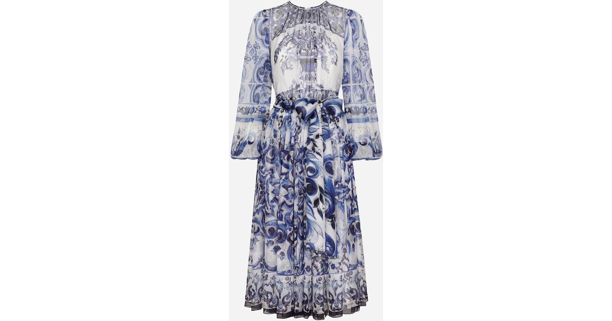 Dolce & Gabbana ミディドレス シフォン マヨリカプリント