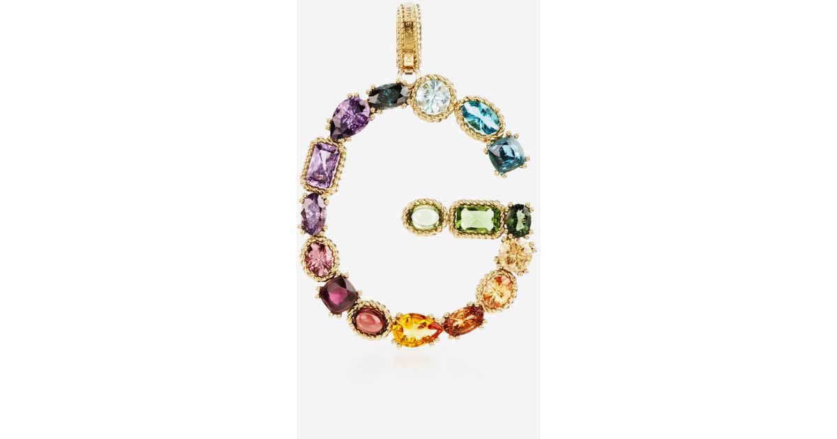 Gems Lettering Dolce & Gabbana Charm G Lettering 18Kt And Multicolored Gems in White ...