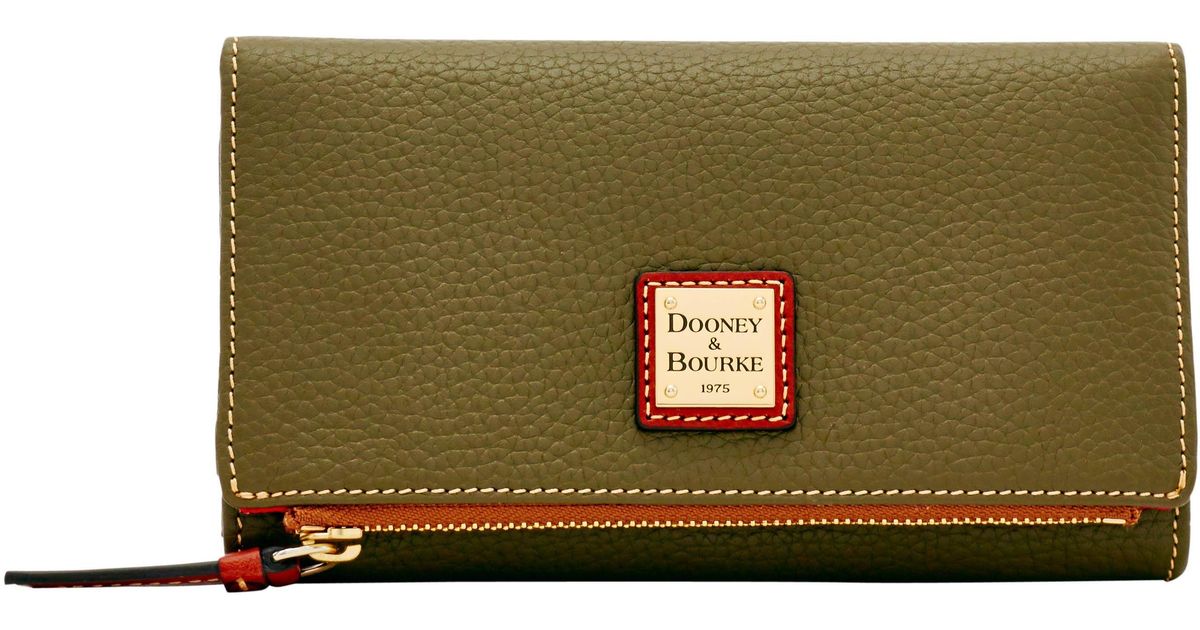 Dooney & Bourke Leather Pebble Grain Foldover Wallet in Olive (Green