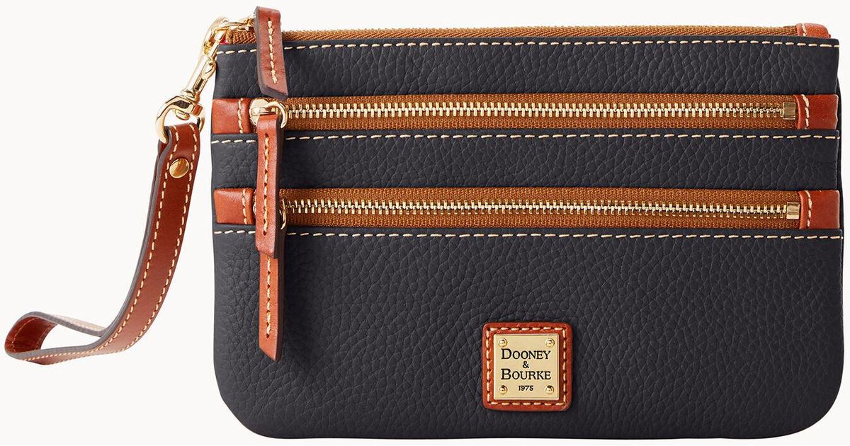 Dooney & Bourke Leather Pebble Grain Triple Zip Wristlet in Black