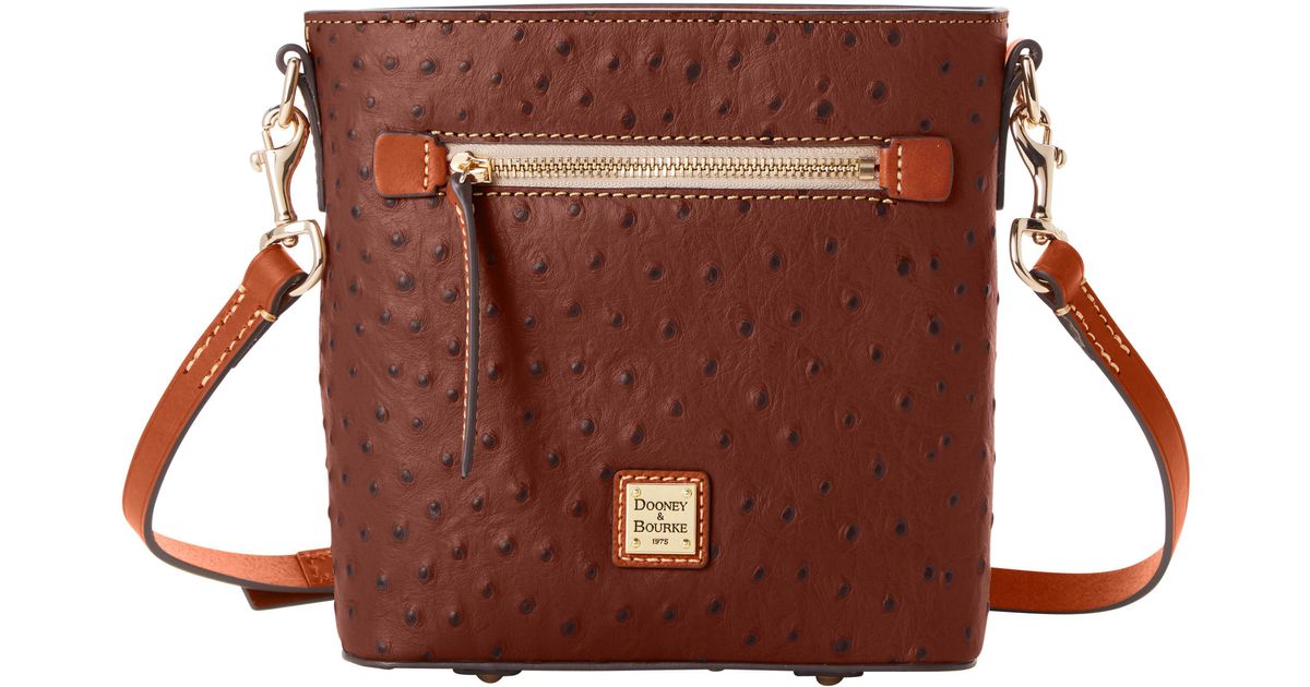 Dooney & Bourke Leather Ostrich Small Zip Crossbody in Cognac (Brown