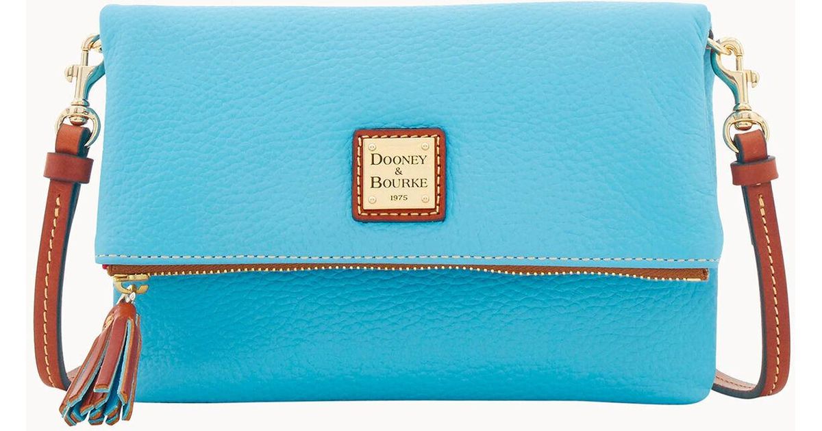 Dooney & Bourke Leather Pebble Grain Foldover Zip Crossbody in Sky Blue