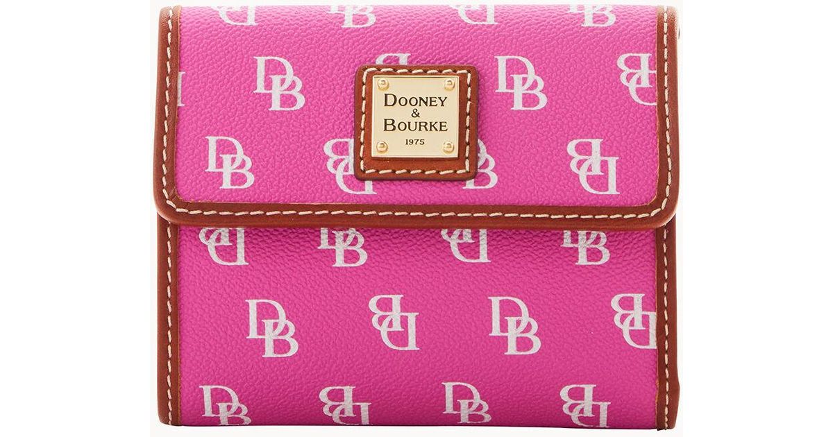 Dooney & Bourke Cotton Gretta Small Flap Credit Card Wallet in Fuchsia