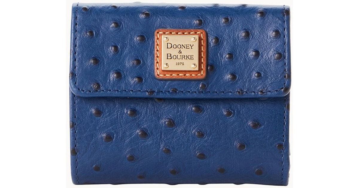 Dooney & Bourke Leather Ostrich Small Flap Credit Card Wallet in Navy