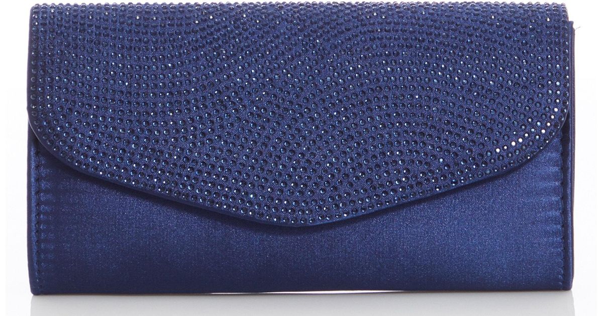 blue diamante clutch bag