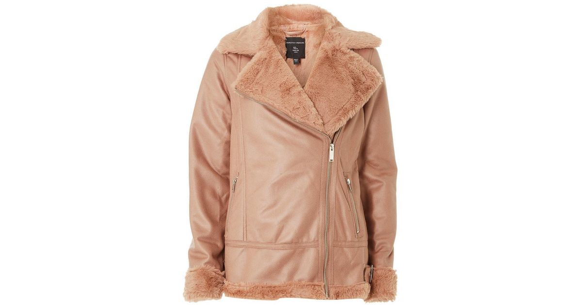 Dorothy Perkins Pink Faux Shearling Biker Jacket