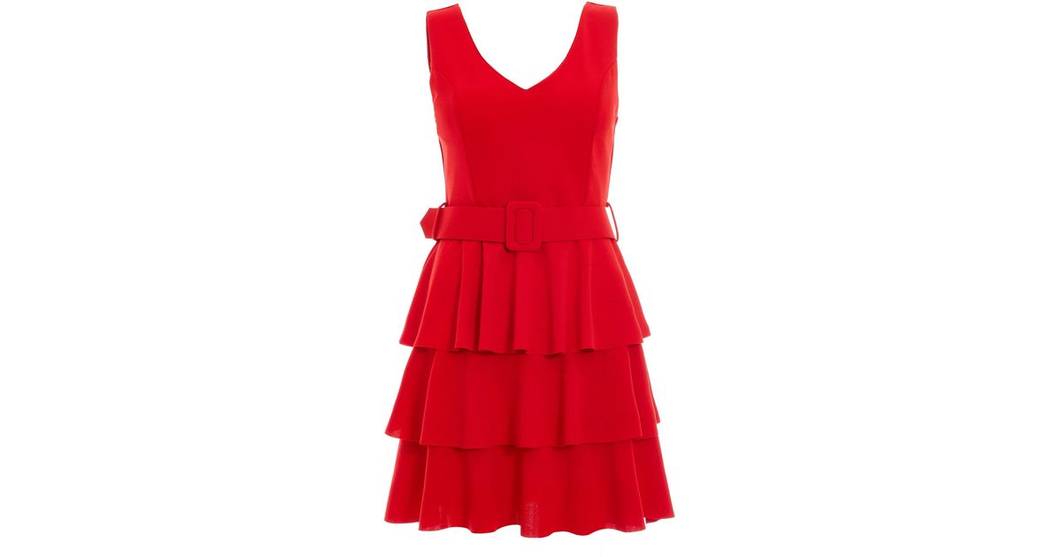 quiz red batwing belted dress