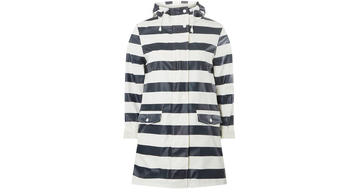 White Striped Button Front Raincoat 