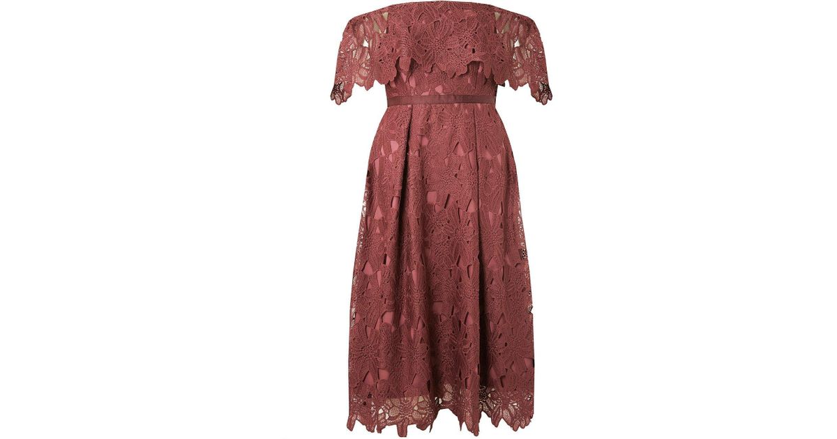 luxe plum lace bardot dress