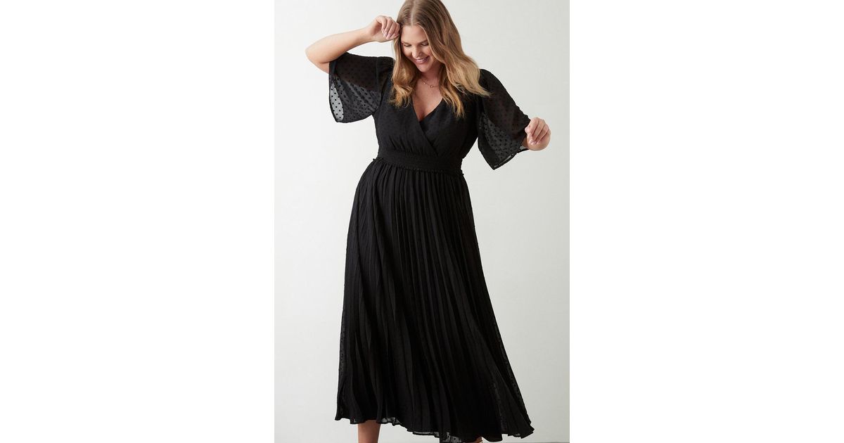 Dorothy Perkins Curve Dobby Chiffon Pleated Midi Dress in Black Lyst