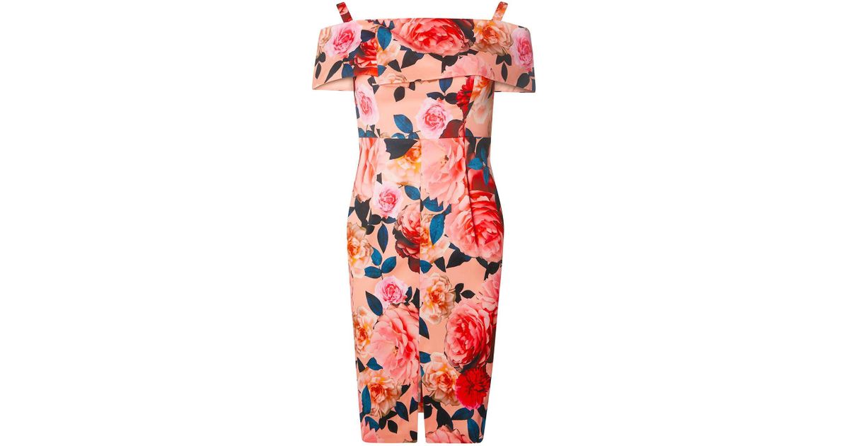 coral bardot dress