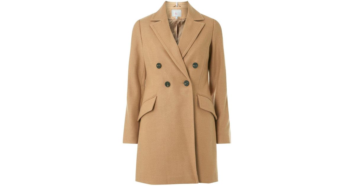 Dorothy Perkins Synthetic Camel Double Breasted Pea Coat ...