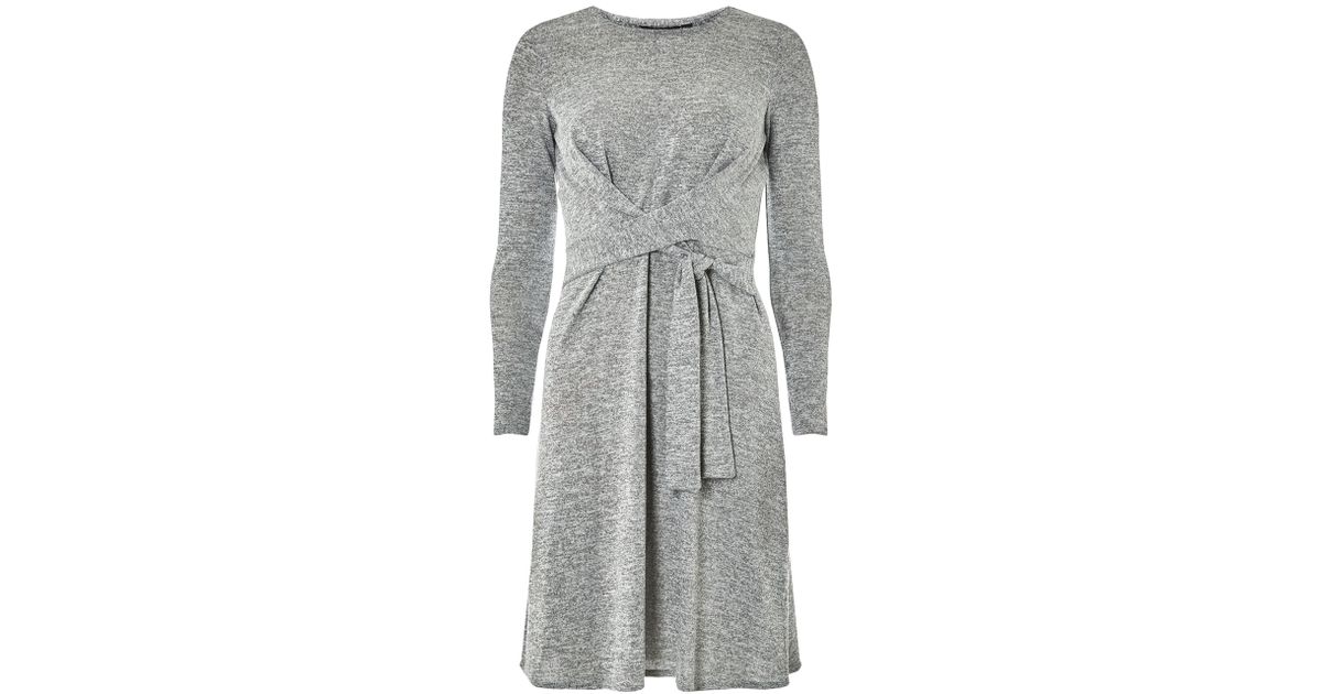 Dorothy Perkins Synthetic Grey Knot Brushed Fit And Flare Dress in Grey ...