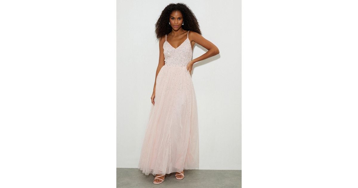 Peach embellished maxi hot sale dress