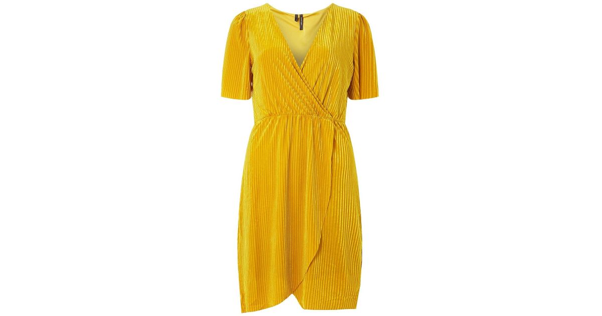 yellow velvet wrap dress