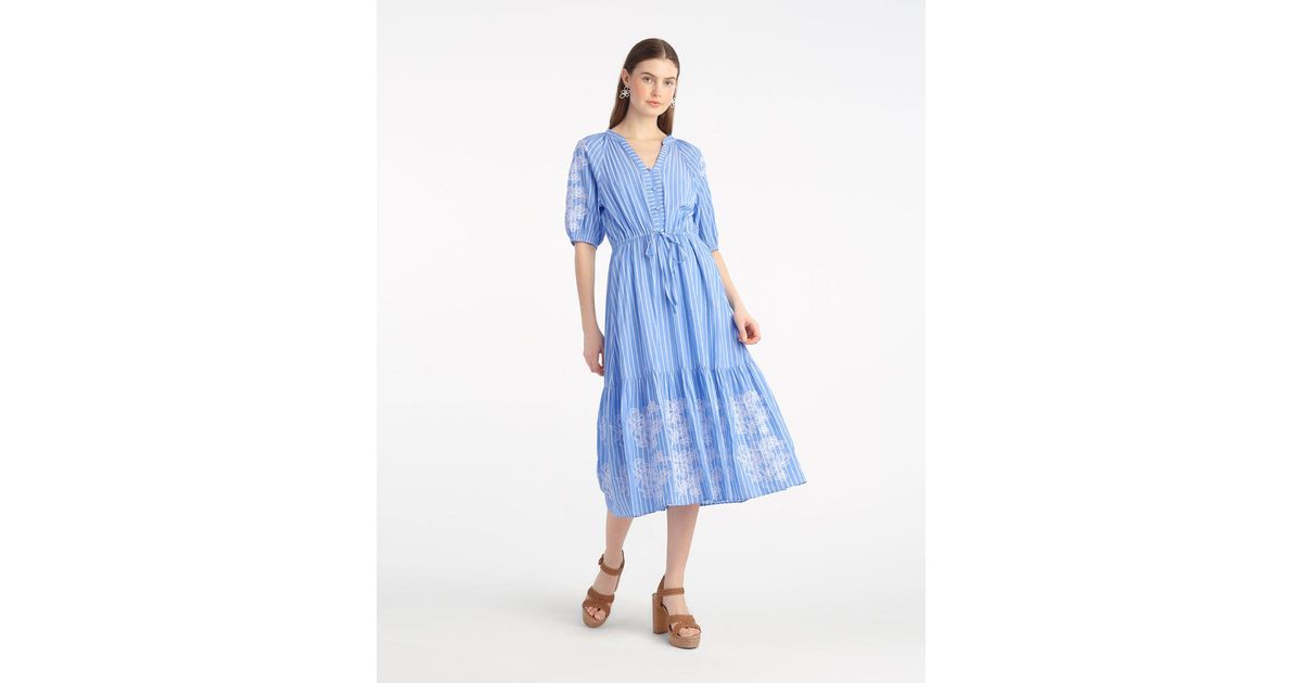 Draper James Martina Midi Dress With Floral Embroidery in Blue | Lyst