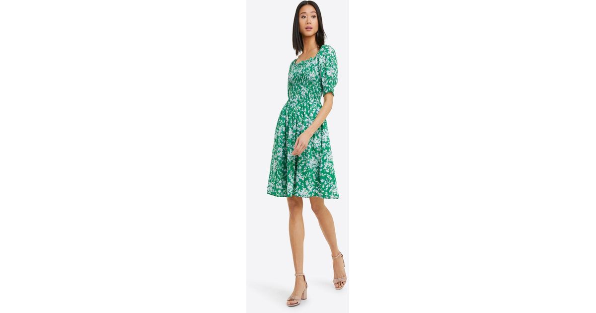 Draper James Cotton Cam Smocked Dress In Green Shadow Floral Lyst